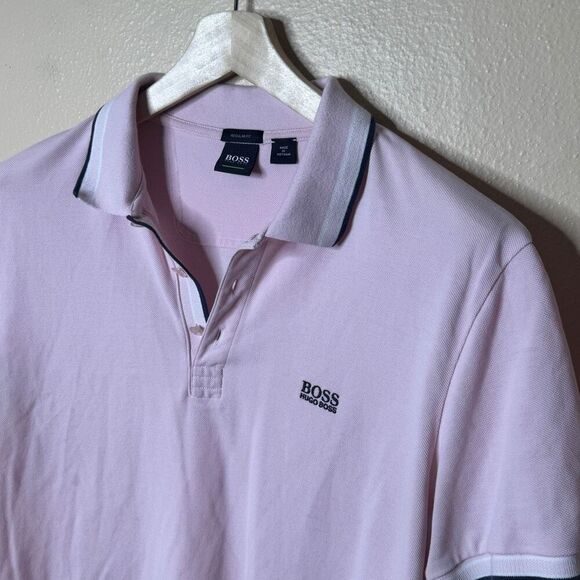 Boss Hugo Boss Shirt Mens XL Pink Polo Regular Fit Short Sleeve Cotton - Picture 2 of 11